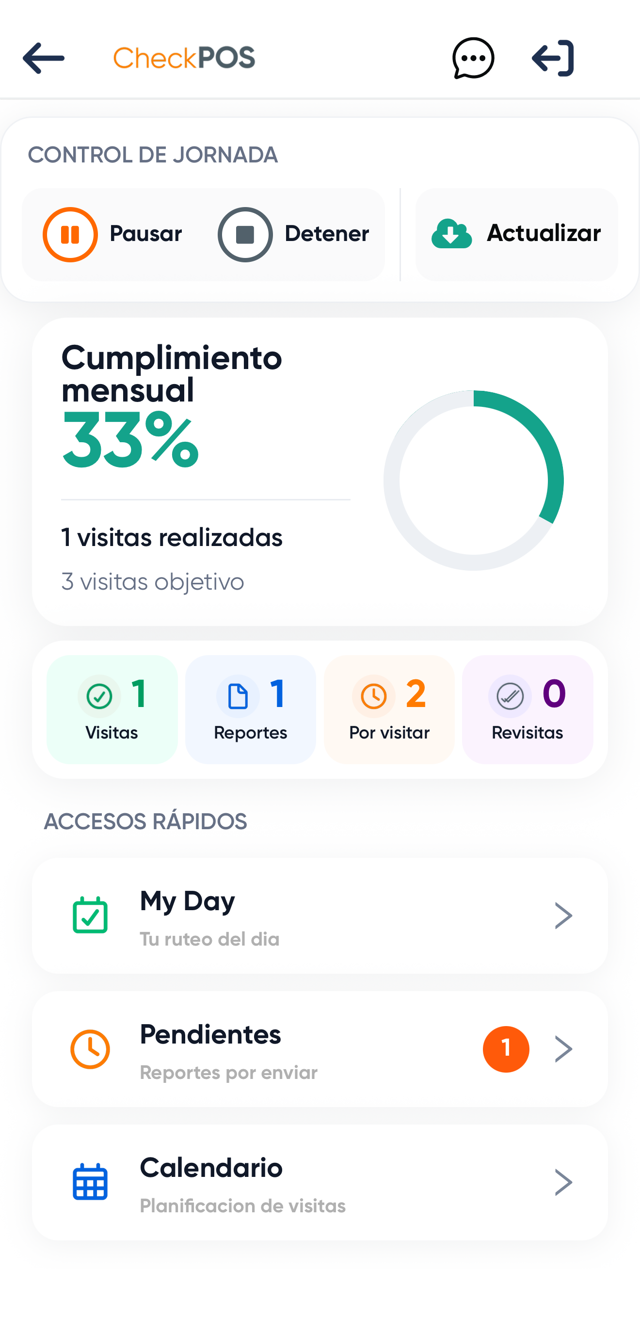Pantalla de cumplimiento mensual en la app CheckPOS Mobile