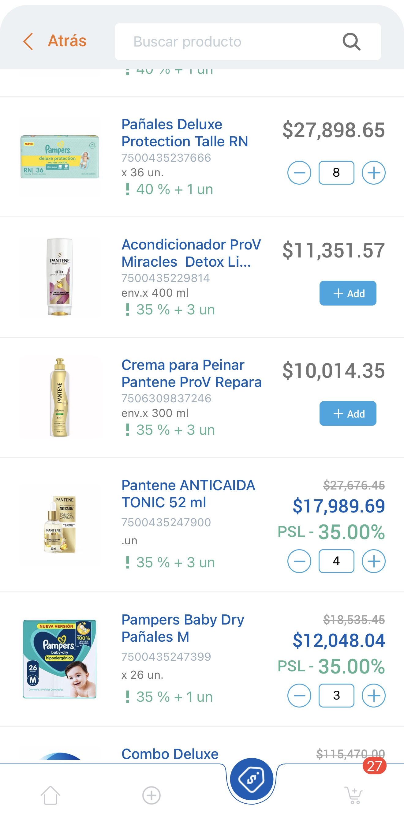 Pantalla de carga de pedido en la app CheckPOS Transfer